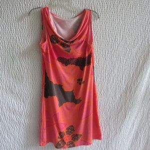 Title Nine Breeze Drape Neck Dress Sleeveless Pink Gray Graphic Womens S Small